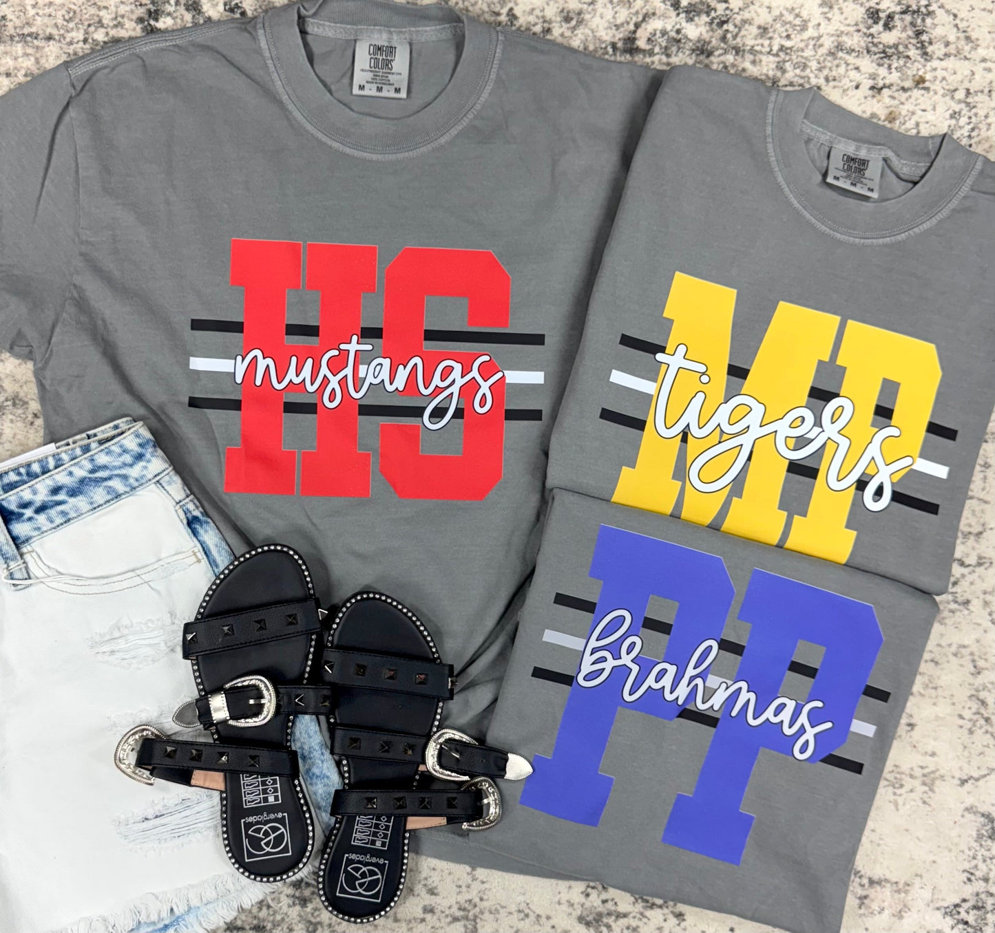 Block Letter Custom Striped Graphic Tees