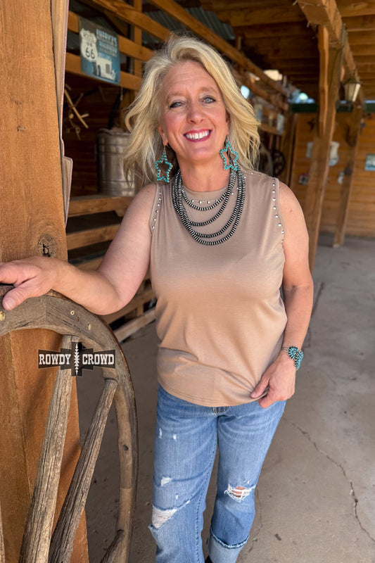 TAUPE- Rowdy Studded Tank
