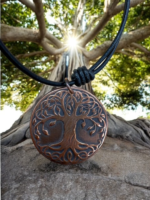 Copper medallion necklace