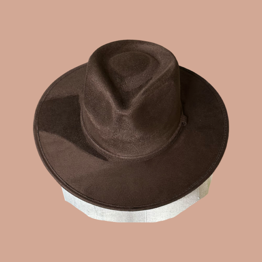 Tear Drop Vegan Suede Rancher Flat Brim - W