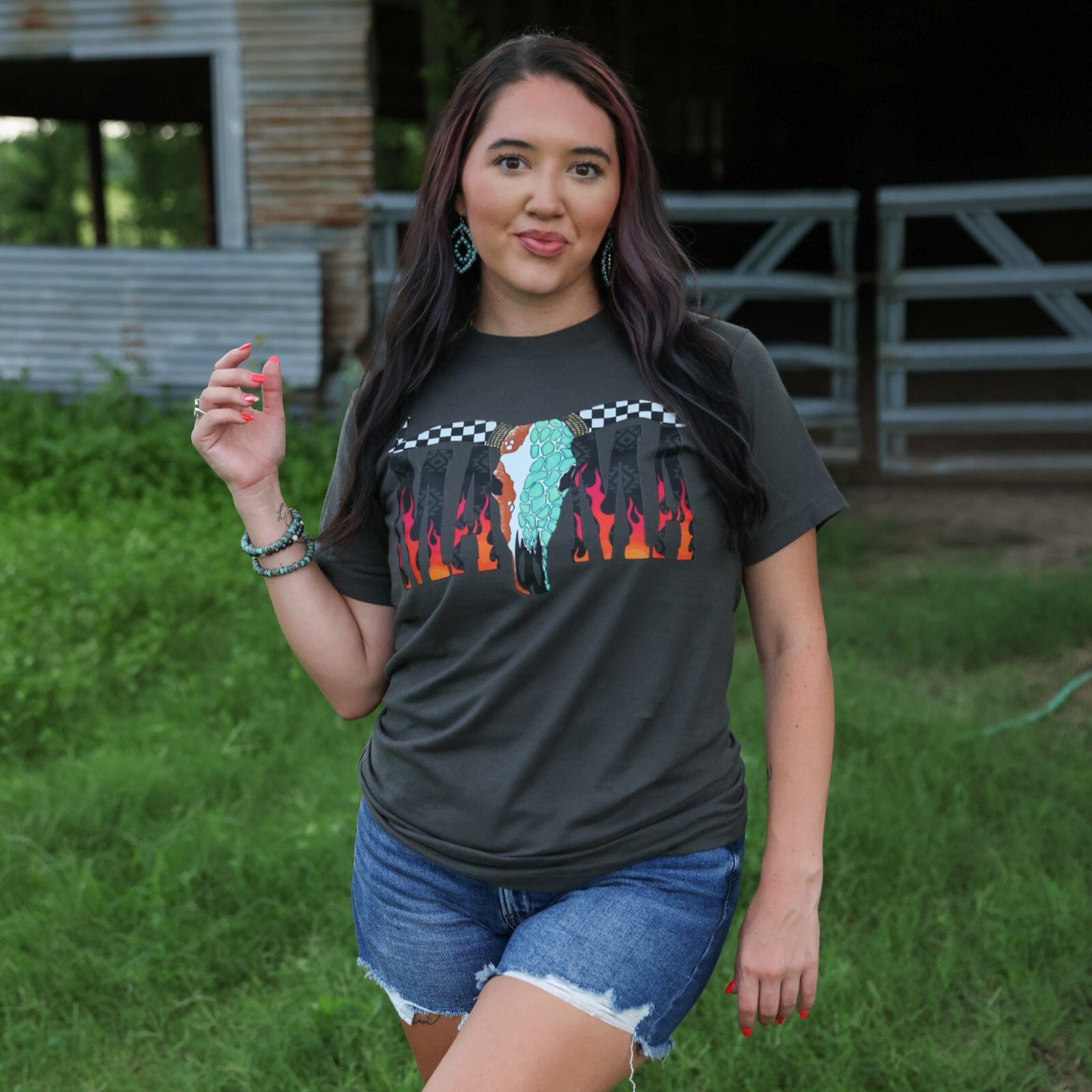 FestiviTees Women - Apparel - Shirts - T-Shirts Desert Skull Flame Mama Soft Graphic Tee