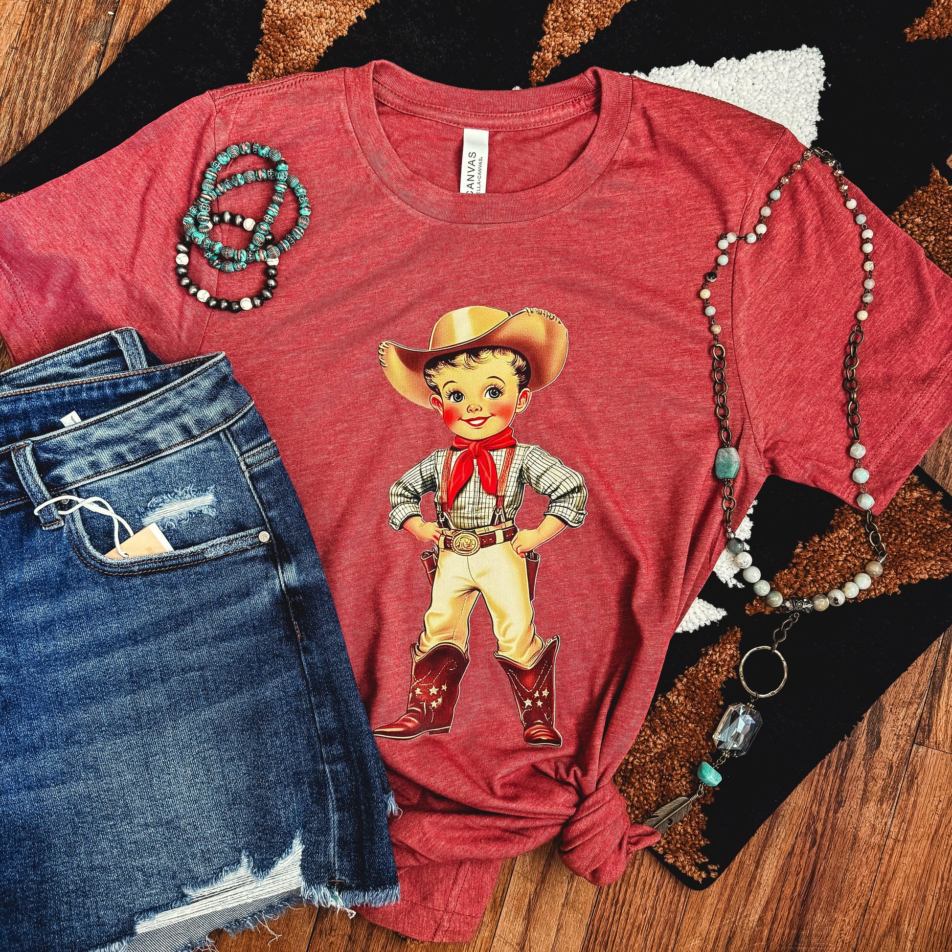 FestiviTees Women - Apparel - Shirts - T-Shirts Retro Cowboy Kid Soft Graphic Tee