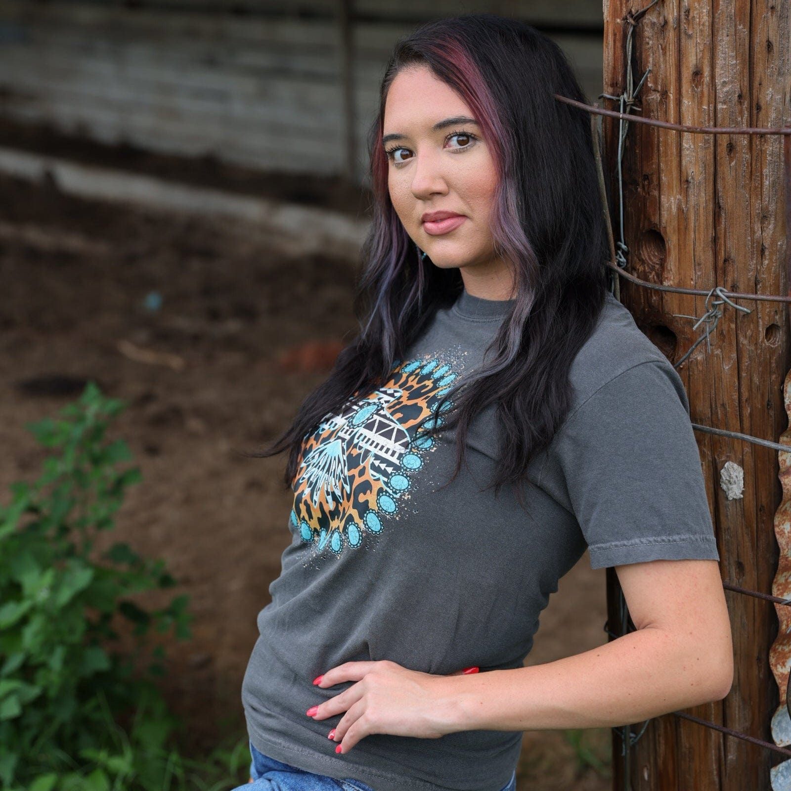 FestiviTees Women - Apparel - Shirts - T-Shirts Turquoise Thunderbird Aztec Leopard Soft Graphic Tee