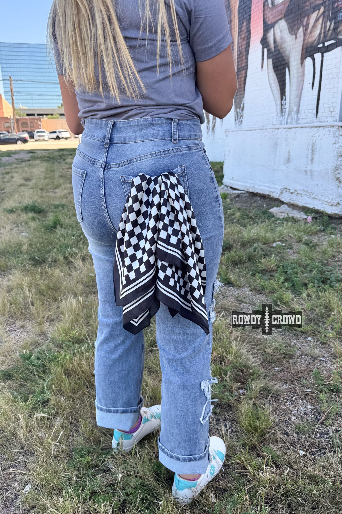 SMALL Black Checkered Out Wild Rag/ Scarf