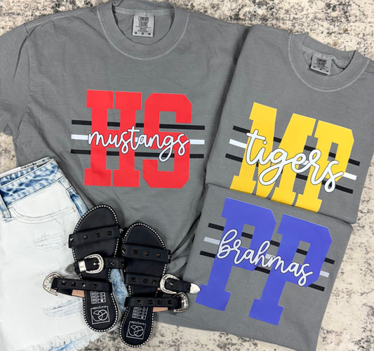 Block Letter Custom Striped Graphic Tees